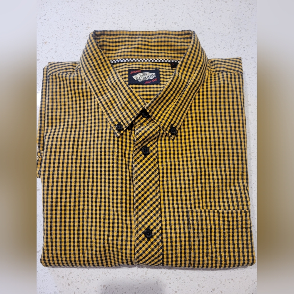 Vans Yellow and Black Checkered Shirt